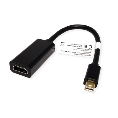 Adaptér mini DisplayPort na HDMI M/F, 2K@60Hz (DP 1.2, HDMI 1.4), 15cm, čierny