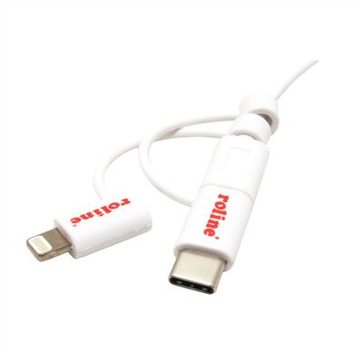Kábel USB 2.0 A-MICRO-B M/M + Redukcia na USB 3.1 Typ C a lightning, 1m, High Speed, biely