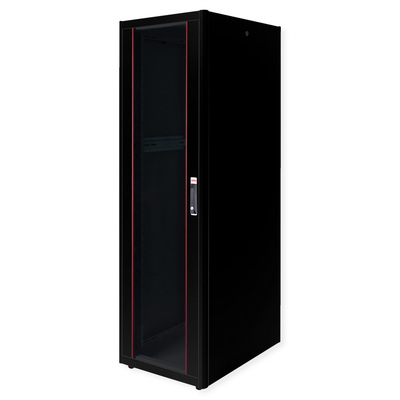 19" Rack na podlahu 42U, 2010x600x800mm (HxWxD), BASIC, sklenené dvere, čierny