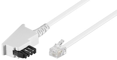 Kábel telefónny RJ11/TAE-F, M/M, 10m, Universal Pinout, biely