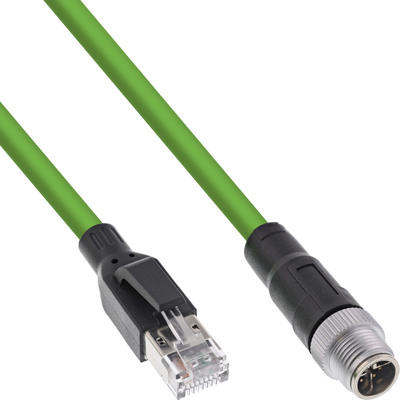 Káblový adaptér M12 (8pin, X-kódovaný) na RJ45 (cat.6a), 15m, PUR, zelený