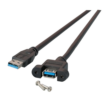 Kábel USB 3.2 Gen 1, A-A M/F 1m, 5Gbps, čierny, predlžovací, s panelovým konektorom