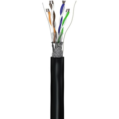 S/FTP drôt PE 100m cat.5e, AWG24, 100Mhz, 1000Base-T, čierny, pomedený, vonkajší, UV odolný