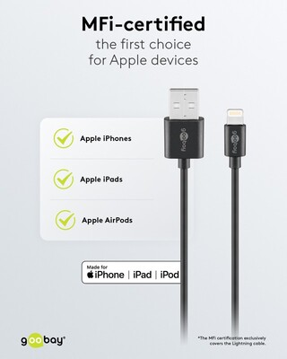 Nabíjačka USB 230V 2port, 2xUSB A, 2.4A, 12W, kábel USB AM/lightning 1m v balení, čierna