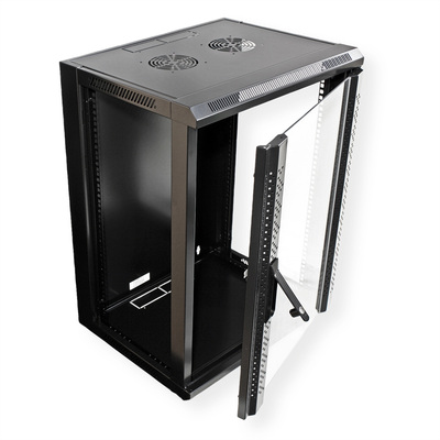 19" Rack na stenu 15U, čierny, 775x570x600 mm (HxWxD), odnímateľné bočnice