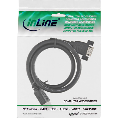 Kábel HDMI M/F predlžovací 0.6m, High Speed+Eth, HDMI 2.0, 4K@60Hz, čierny, s panelovým konektor