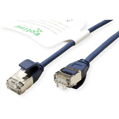 U/FTP Patchkábel LSOH TPE 2m cat.6a, modrý, slim, Cu, Flex Cable, Roline Green, Eco obal