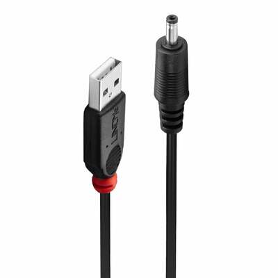 Kábel USB napájací 1.5m na 1.35mm vnútorný / 3.5mm vonkajší jack, čierny