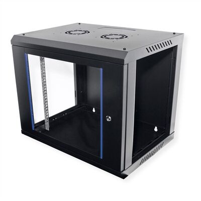 19" Rack na stenu 9U, čierny, 512x600x450mm (HxWxD), odnímateľné bočnice
