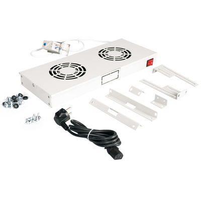 19" Ventilačná jednotka, 2 vetráky, 1U, s termostatom, sivá