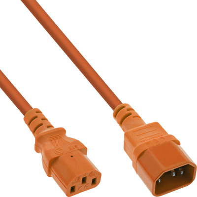 Kábel sieťový 230V predlžovací, C13 - C14, 2m, 0.75mm², 10A, oranžový