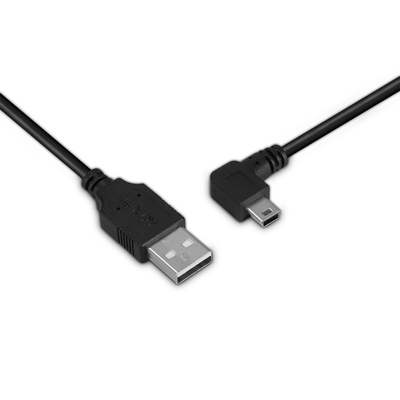Kábel USB 2.0 A-MINI-B 5pin M/M 2m, High Speed, čierny, uhľový 90° doľava