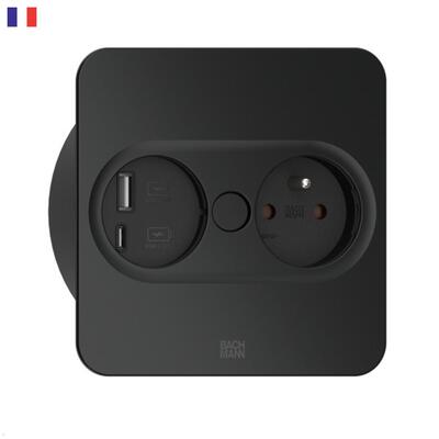 TWIST2 SQUARE 1xUTE 230V, nabíjačka (USB A + USB C), 2m kábel 1.5mm², vidlica CEE7/7, čierna