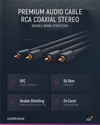 Kábel Cinch 2x audio M/M 0.5m, modrý, pozl. konektor, ClickTronic