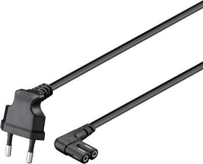 Kábel sieťový 230V, 2pin vidlica (CEE7/16) lomená - C7 (2pin) zahnutý, 5m, 0.75mm², 2.5A, čier.SONOS