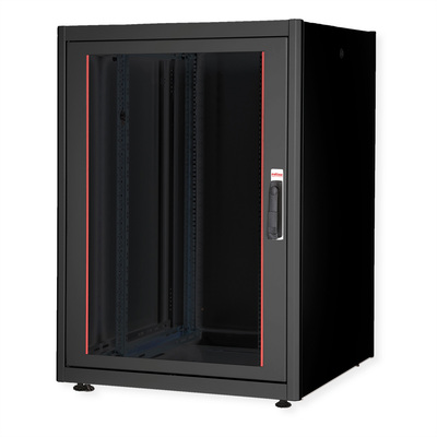 19" Rack na podlahu 22U, 1125x800x800mm (HxWxD), BASIC, sklenené dvere, čierny