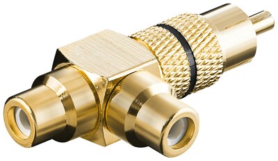 Adaptér Cinch M/2xF čierny, RCA splitter, Gold celokovový