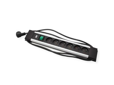 Predlžovačka CONNECTUS, 6xUTE 230V, vypínač, 2m kábel 1.5mm², hliník, čierna