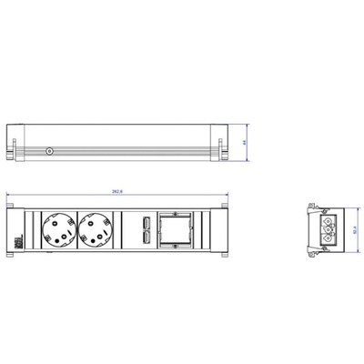 CONFERENCE / TOP FRAME 2xSCHUKO 230V, nabíjačka (2xUSB A), GST18 IN/OUT, hliník/čierny