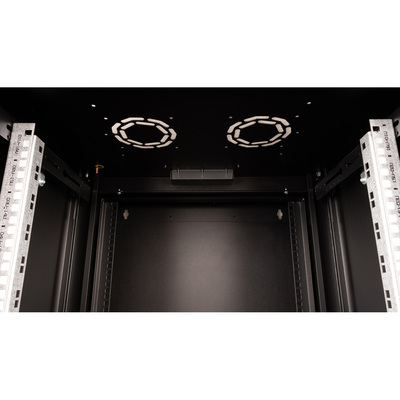 19" Rack na stenu 16U, čierny, 818x600x600mm (HxWxD), RAL9005, PRO, otočný (2-dielny)