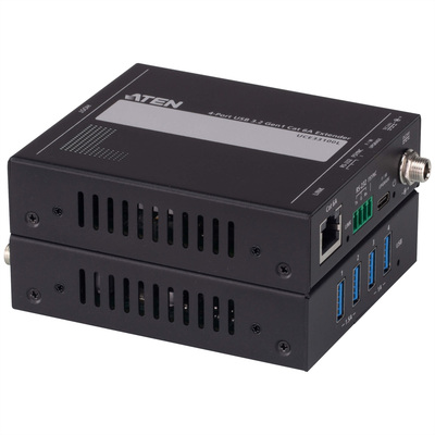 Predĺženie USB 3.2 Gen 1 cez TP do 100m, USB hub (4port), 5Gbps, RS23, PoC (PowerOverCable), čierny