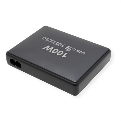 Nabíjačka USB 230V 4port, 1xUSB A, 3x USB Typ C, 100W, PD, QC 2.0, kábel (C7) 1.2m, čierna