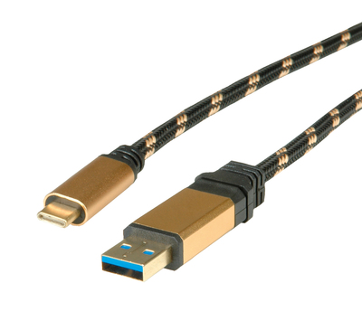 Kábel USB 3.2 Gen 1, AM/CM Typ C 1m, 5Gbps, čierny/zlatý, Gold, pozl. kon.