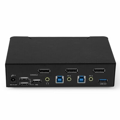 KVM switch/prepínač 2PC, DisplayPort, USB 3.0, Hub, Audio, DUAL VIEW, 4K@60Hz