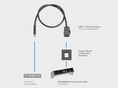 Modul USB 3.1 CF/CM, Keystone, 0.5m, čierny