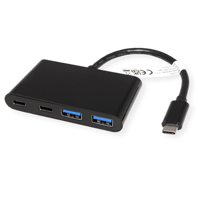 Hub USB 3.2 Gen.2 Typ C, 4 Port, 2x USB C, 2x USB A, 0.19cm, čierny