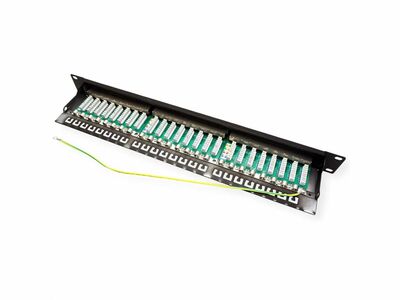 19" Patch panel 24port cat.6a, tienený s uzemnením, celokovový, 1U, čierny