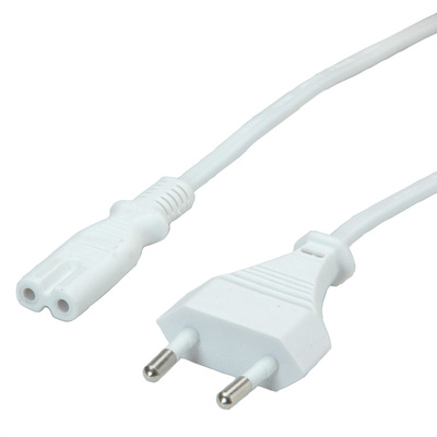 Kábel sieťový 230V, 2pin vidlica (CEE7/16) priama - C7 (2pin), 3m, 0.75mm², 2.5A, biely