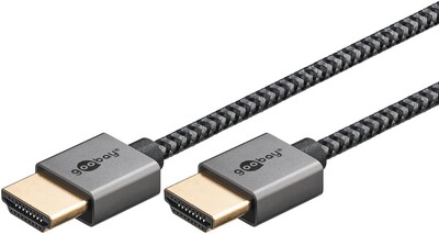 Kábel HDMI M/M 2m, High Speed+Eth, 4K@60Hz, HDMI 2.0, 18G, pozl. konektor, čierny/sivý, Slim