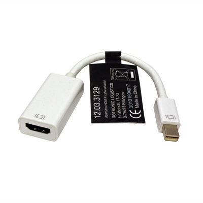 Adaptér mini DisplayPort/HDMI M/F, 2K@60Hz (DP 1.2, HDMI 1.4), 10cm, biely