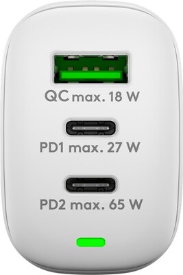 Nabíjačka USB 230V 3port, 1xUSB A, 2xUSB Typ C, 65W, Power Delivery, GaN, čierna