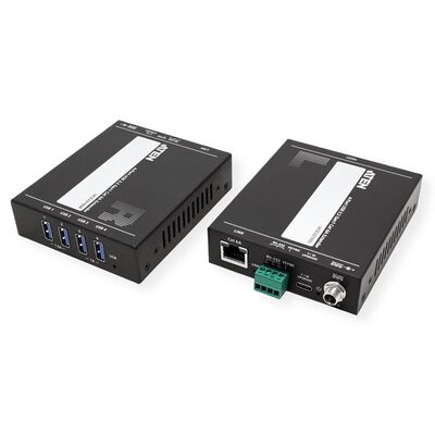 Predĺženie USB 3.2 Gen 1 cez TP do 100m, USB hub (4port), 5Gbps, RS23, PoC (PowerOverCable), čierny