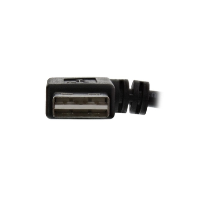 Kábel USB 2.0 A-A M/F 0.2m, High Speed, čierny, predlžovací, uhľový 90°