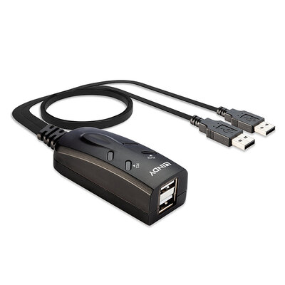 Prepínač USB 2.0, 2PC/2 zariadenie, prep. cez klávesové skratky (software), čierny