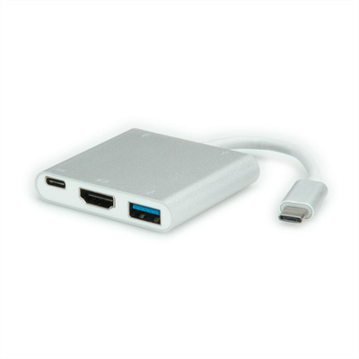 Adaptér USB 3.1 Type C na HDMI, 1xUSB 3.0, 2xUSB 2.0, 1xUSB 3.1 Typ C (Power Delivery), 10cm, biely