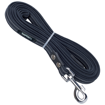 Vodítko s uškom pogumované, 20mm/400cm, chrómová karabína, čierne
