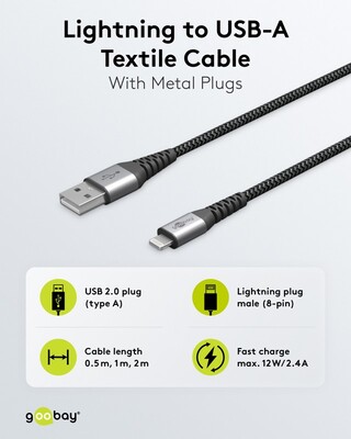 Kábel USB "Lightning" pre Apple, 0.5m, High Speed, čierny/sivý