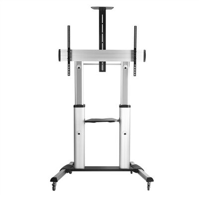 Držiak na kolieskach pre TV 60-100", s policou, výška 120-165cm, max 100kg, VESA do 1000x600, sivý