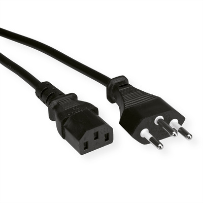 Kábel sieťový 230V, vidlica (T12, Typ-J) Švajčiarsko priama - C13, 0.8m, 0.75mm², 10A, čierny