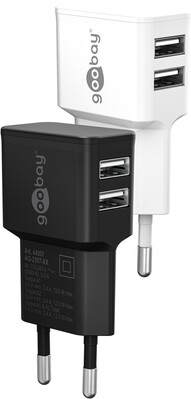 Nabíjačka USB 230V 2port, 2xUSB A, 2.4A, 12W, čierna