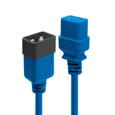 Kábel sieťový 230V predlžovací, C19 - C20, 1m, 1.50mm², 16A, modrý