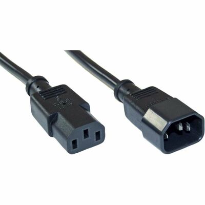 Kábel sieťový 230V predlžovací, C13 - C14, 0.3m, 0.75mm², 10A, čierny