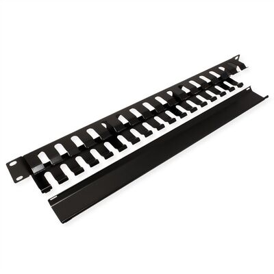 19" Panel vyväzovací, organizér, lišta s krytkou, 40mm, oceľ, 1U, čierny