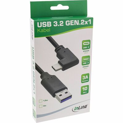 Kábel USB 3.1 AM/CM (3.1 Typ C) 1.5m, Super Speed+, (Power Delivery 20V3A), čierny, zahnutý 90°