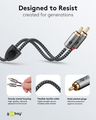 Kábel Cinch 2x audio M/M 2m, čierny/sivý, pozl. konektor