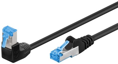 S/FTP (PiMF) Patchkábel LSOH 1m cat.6a, čierny, Cu, zahnutý (1x90°)
